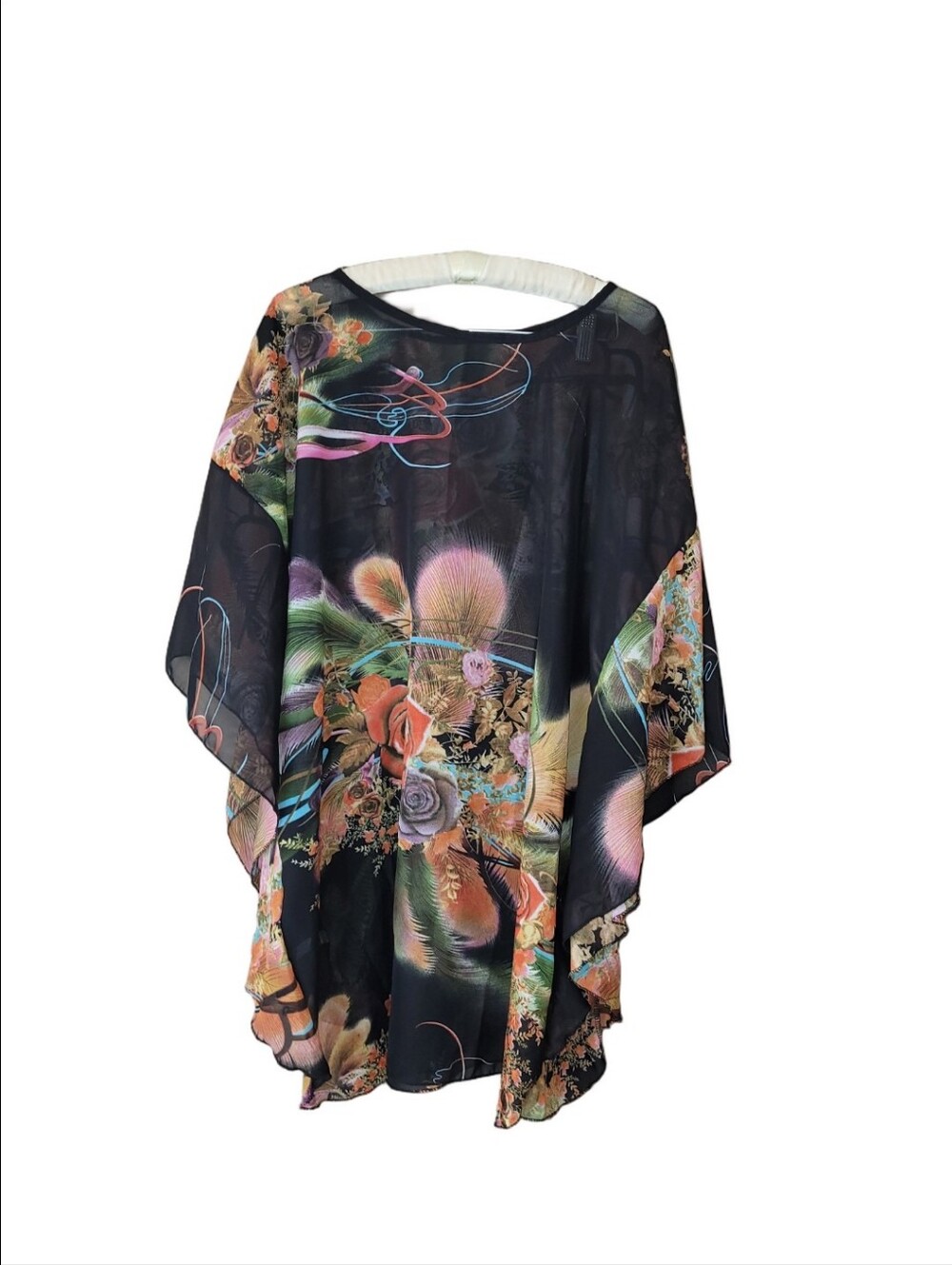 Art To Wear Floral Poncho Semi Sheer O/S